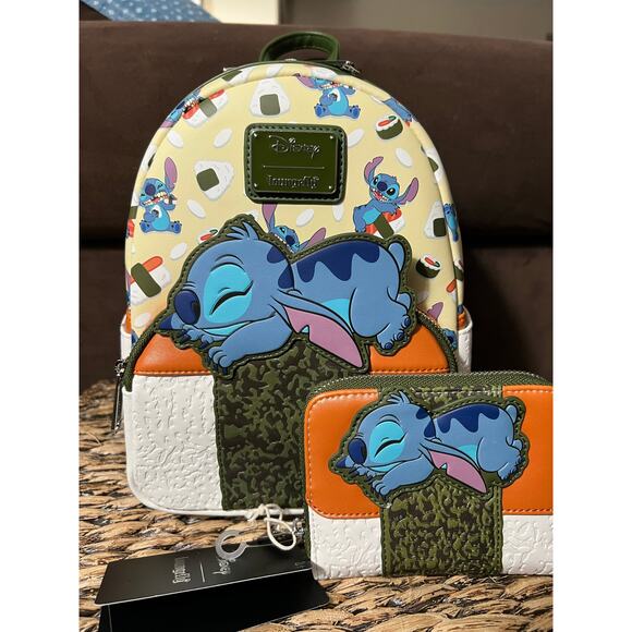 Loungefly Disney Lilo & Stitch Spam Musubi Stitch Mini Backpack Wallet - Picture 1 of 9